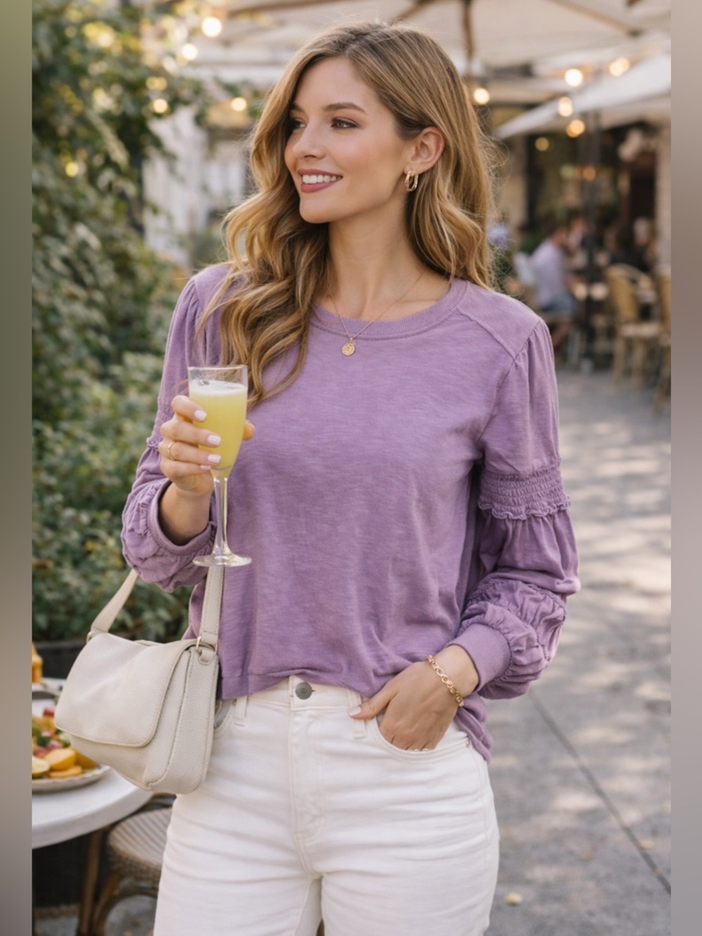 Pilcro Anthropologie Lavender Smocked Puff Sleeve Top Boho Size S - Picture 2 of 6